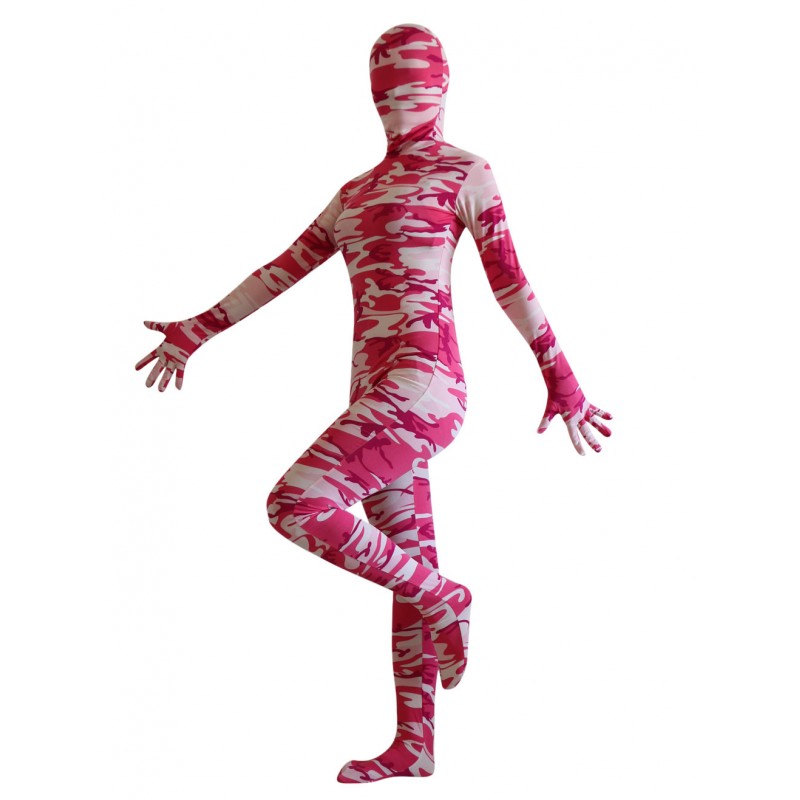 Women Pink Camouflage Zentai Suit Full Body Lycra Spandex Bodysuit For Leotard