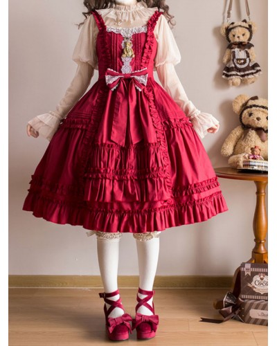 Sweet Lolita Dress Polyester Sleeveless Ruffles Jumper Dress