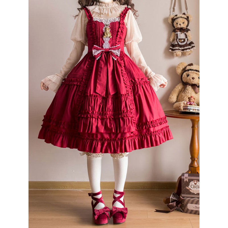 Sweet Lolita Dress Polyester Sleeveless Ruffles Jumper Dress