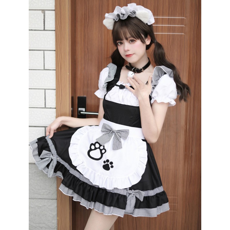 Gothic Lolita Dresses Ruffles Bows Plaid Black Light Pink