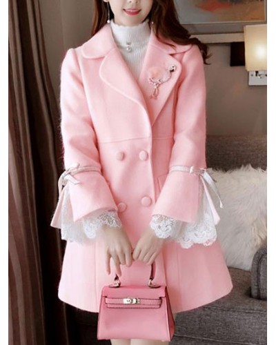 Sweet Lolita Coats Pink Ruffles Overcoat Polyester Lolita Outwears Winter