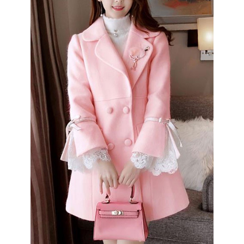 Sweet Lolita Coats Pink Ruffles Overcoat Polyester Lolita Outwears Winter