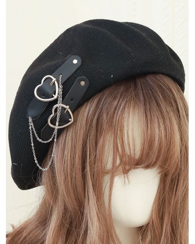 Sweet Lolita Hat Chains Accessory Hearts Pattern Polyester Black Lolita Hat Accessories Daily Casual