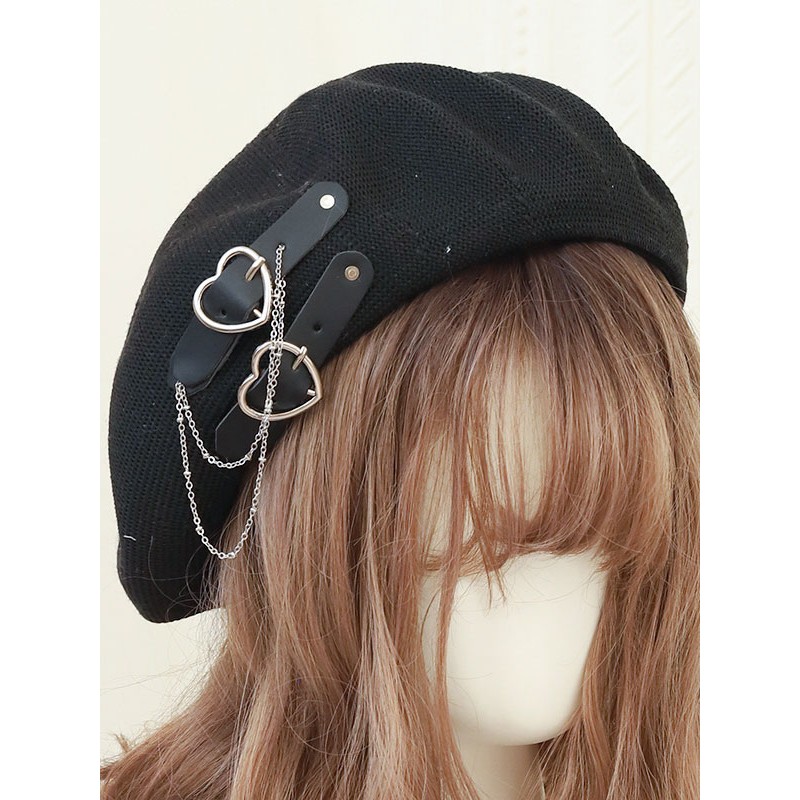 Sweet Lolita Hat Chains Accessory Hearts Pattern Polyester Black Lolita Hat Accessories Daily Casual