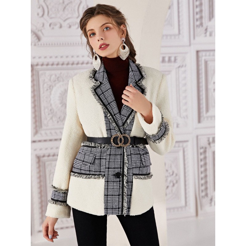 Women 's Blazer Turndown Collar Buttons Long Sleeves Stylish Two-Tone Coat Tailored Jacket Fall Winter Street Wear Daily Casual