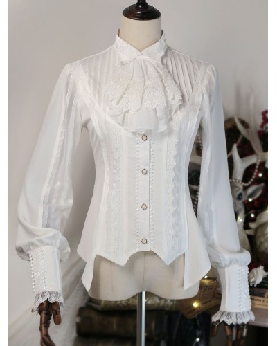 Lolita Lolita Top Lace Ruffles Long Sleeves Blouse White Lolita Shirt Blouses Steampunk Gothic Daily Casual Tea Party