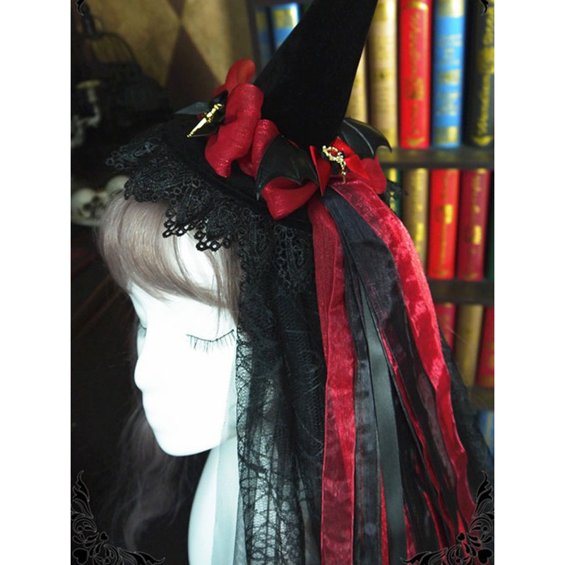 Black Lolita Hat Witch Hat Lace Bow Polyester Lolita Accessories Daily Casual Tea Party