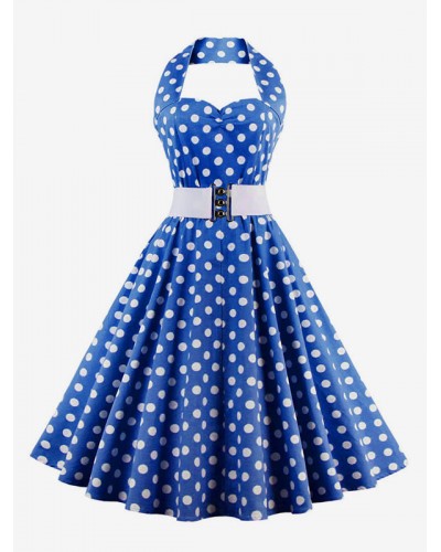 Women Retro Dress 1950s Audrey Hepburn Style Sleeveless Woman's Knee Length Polka Dot Swing Dress Bodycon Daily Casual