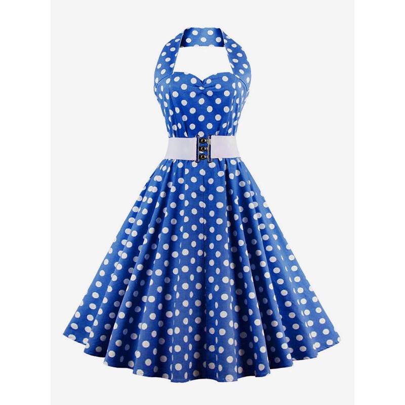 Women Retro Dress 1950s Audrey Hepburn Style Sleeveless Woman's Knee Length Polka Dot Swing Dress Bodycon Daily Casual