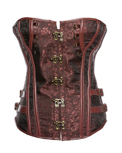 Brown Steampunk Overbust Steel Boned Corsets With Hook Closure