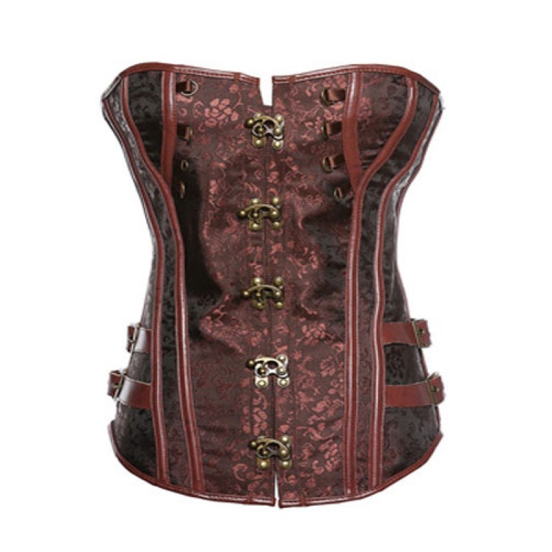 Brown Steampunk Overbust Steel Boned Corsets With Hook Closure