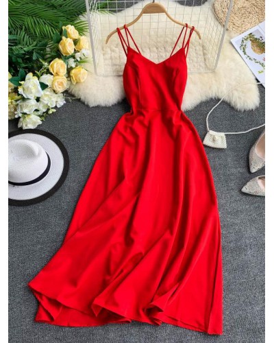 Slip Dresses Sleeveless Red Floor Length Long Warp Dress For Women Maxi Daily Casual