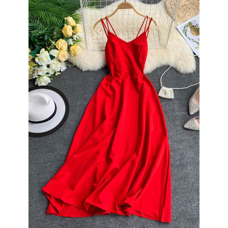 Slip Dresses Sleeveless Red Floor Length Long Warp Dress For Women Maxi Daily Casual