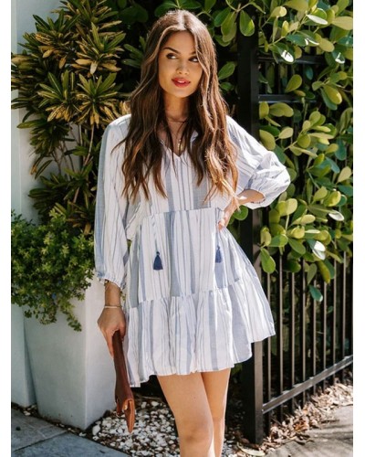 Boho Dress V-Neck Long Sleeves Dress Beach