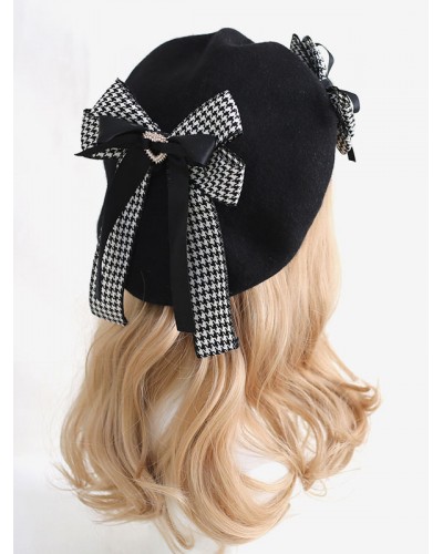 Lolita Hat Bows Accessory Plaid Polyester Black Lolita Accessories Gothic Daily Casual Tea Party