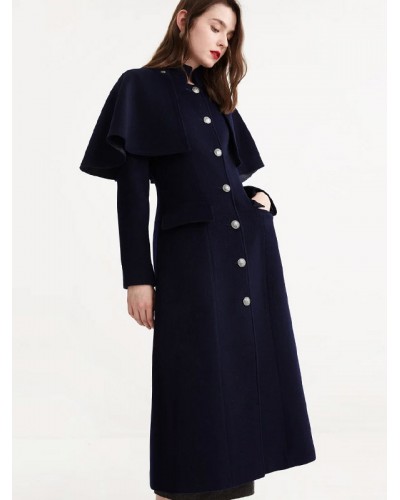 Women 's Woolen Coat Detachable Cloak Outerwear Retro Winter Office  Career