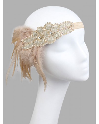 Flapper Headband 1920s Fashion Costume The Great Gatsby Feather Champagne Headpieces Women Vintage Costume Accessories Mardi Gras Halloween Pageant