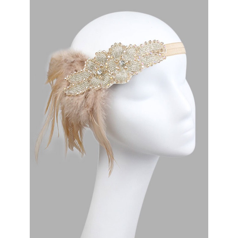 Flapper Headband 1920s Fashion Costume The Great Gatsby Feather Champagne Headpieces Women Vintage Costume Accessories Mardi Gras Halloween Pageant