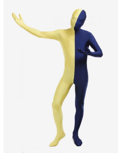 Unisex Yellow And Dark Navy Two Tone Zentai Suit Full Body Lycra Spandex Bodysuit