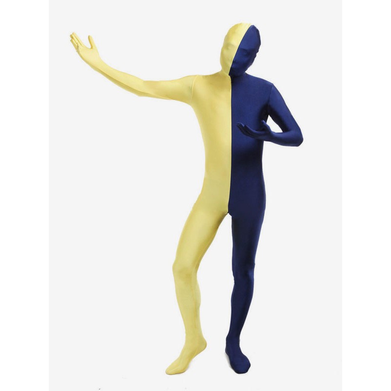 Unisex Yellow And Dark Navy Two Tone Zentai Suit Full Body Lycra Spandex Bodysuit