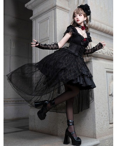 Gothic Lolita Dresses Lace Up Lace Jacquard Black