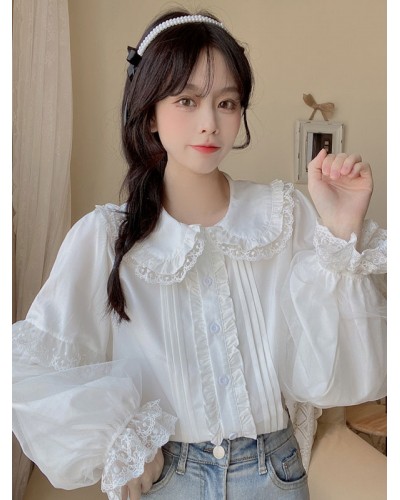 Lace Ruffles Lolita Lolita Top Long Sleeves Blouse White Lolita Shirt Blouses Daily Casual