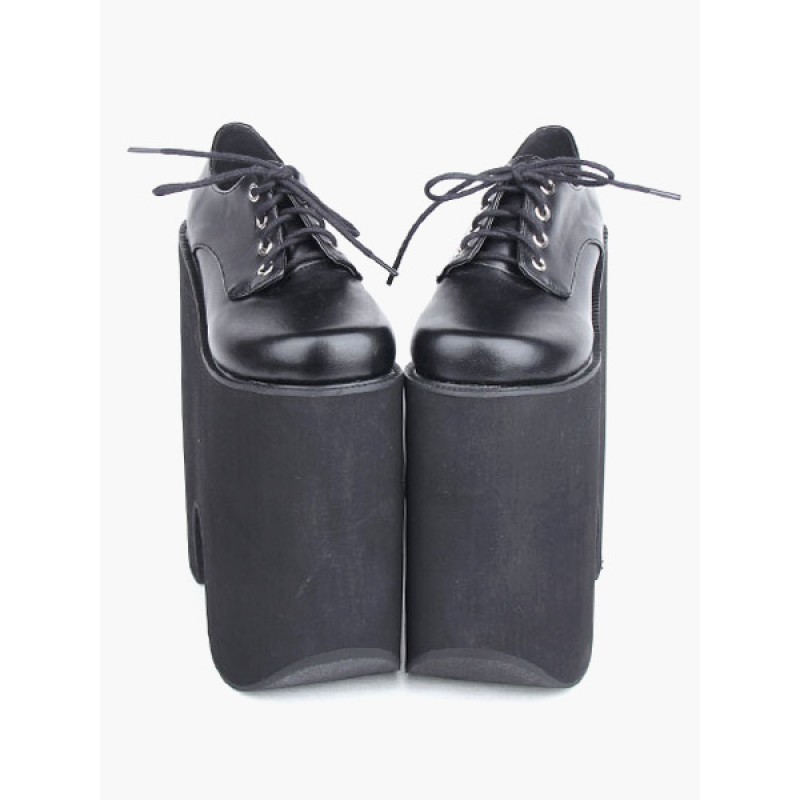 Gothic Black Lolita High Platform Shoes Heels With Shoelace