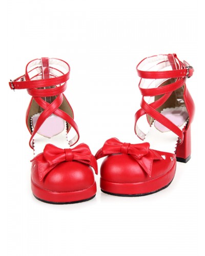 Criss-Cross Platform Leather Round Toe Lolita Shoes Sweet Street Wear