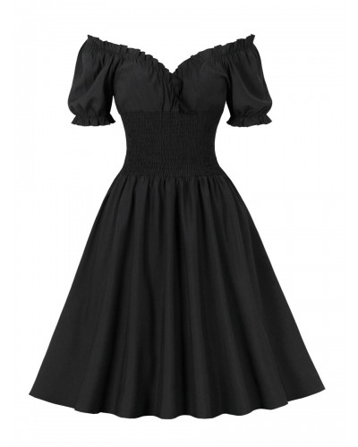 Women Dress 1950s Audrey Hepburn Style Black Woman's Short Sleeves Swing Dress Bodycon Retro Summer