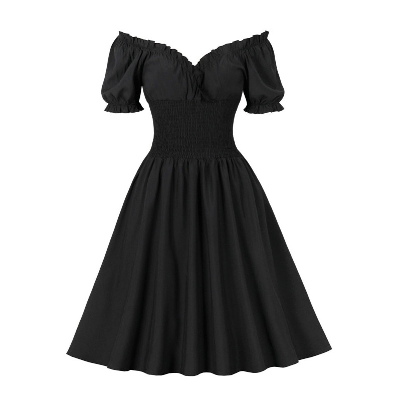 Women Dress 1950s Audrey Hepburn Style Black Woman's Short Sleeves Swing Dress Bodycon Retro Summer