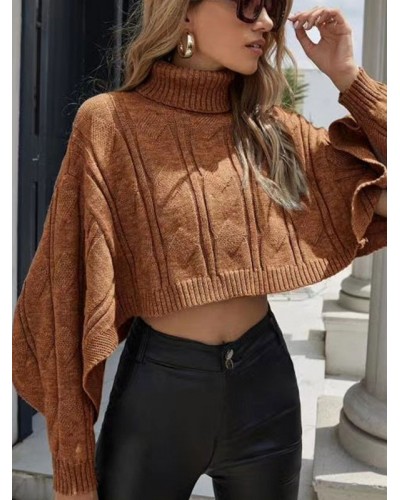 Women Pullover Sweater Black High Collar Long Sleeves Cotton Sweaters Bohemian Street Wear Night Out Indoor Field Dating Office  Career