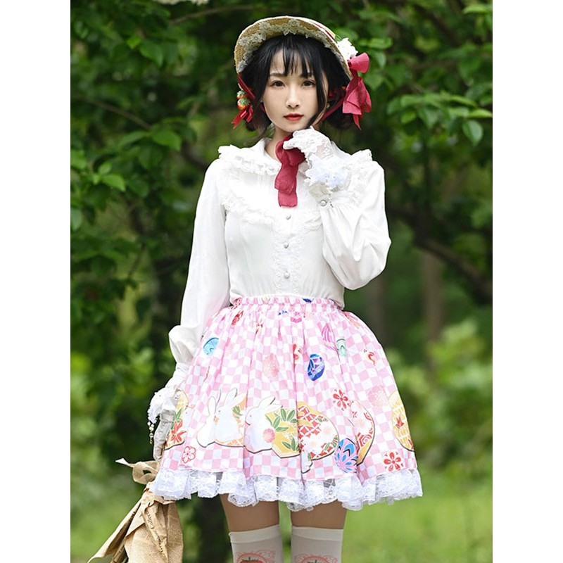 Lolita Skirt Lace Pink Bunny Pattern Tea Party Daily Casual Lolita Skirts Sweet Spring Summer Fall Winter