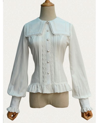 Gothic Lolita Top Lace Chiffon Long Sleeves Lolita Blouse With Square Collar Daily Casual