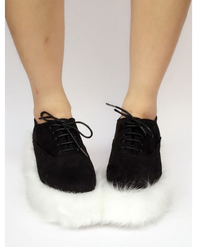 Sweet Lolita Shoes Faux Fur Sole Two Tone Lace Up Lolita Pumps