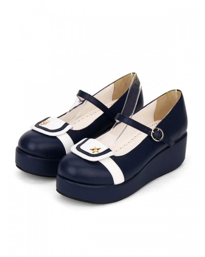 Sailor Style Lolita Pump Starlet Two Tone Lolita Flatform Shoes Daily Casual Tea Party