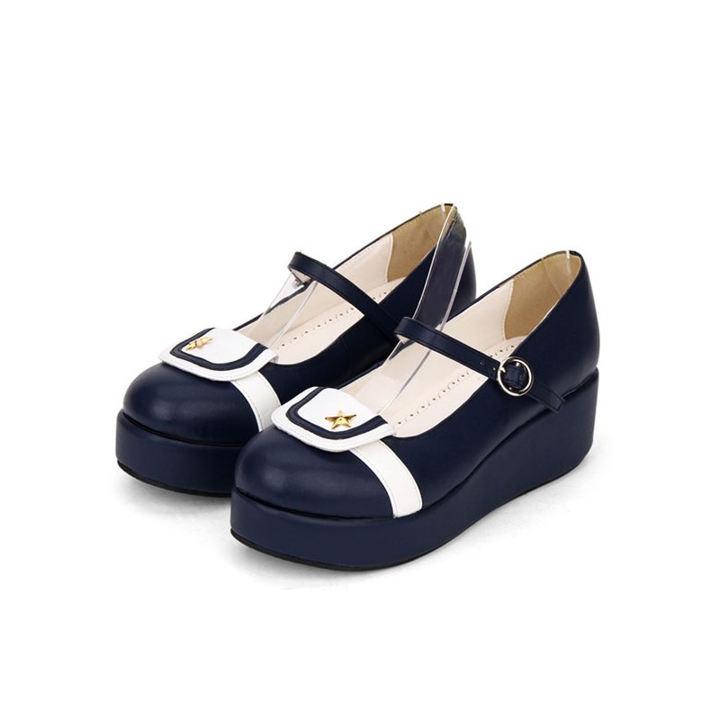 Sailor Style Lolita Pump Starlet Two Tone Lolita Flatform Shoes Daily Casual Tea Party