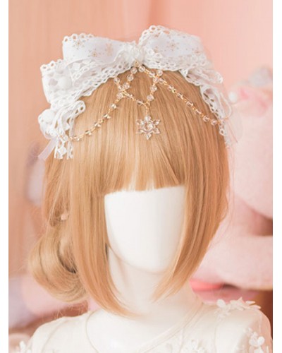 White Lolita Head Bow KC Sweet Chain Lolita Hair Accessories