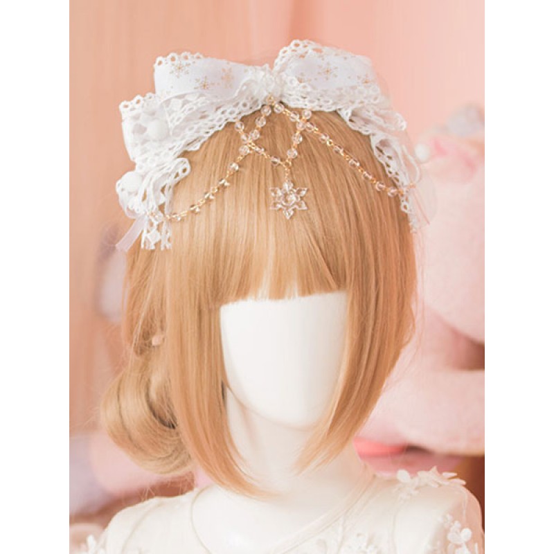 White Lolita Head Bow KC Sweet Chain Lolita Hair Accessories