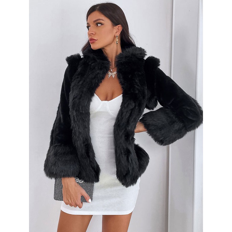 Faux Fur Coats Stand Collar Black Winter Outerwear For Women Classic  Traditional Casual Street Wear Field