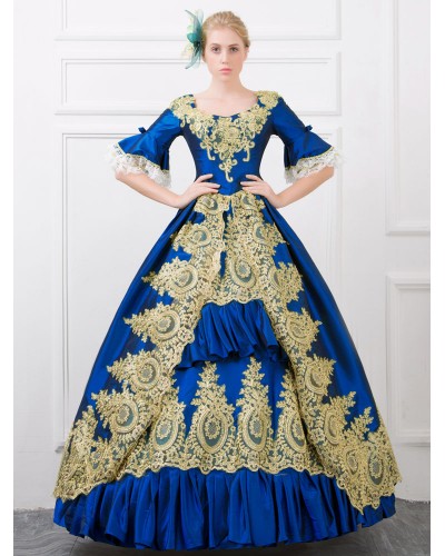 Victorian Dress Costume Women's Blue Rococo Satin Bell Half Sleeves Princess Ball Gown Retro Costumes Outfits Baroque Halloween Holiday Pageant