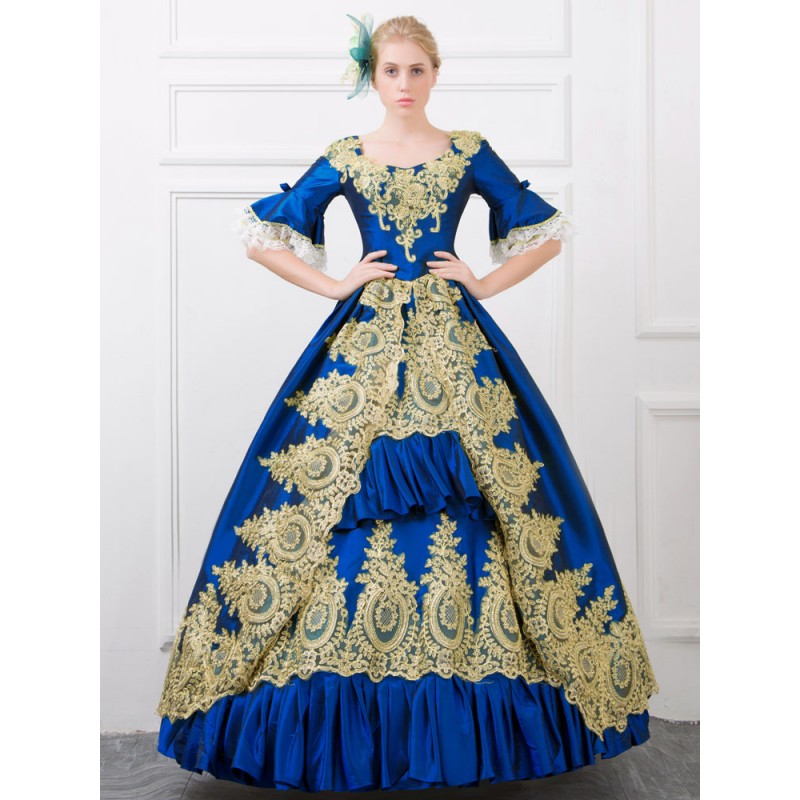 Victorian Dress Costume Women's Blue Rococo Satin Bell Half Sleeves Princess Ball Gown Retro Costumes Outfits Baroque Halloween Holiday Pageant