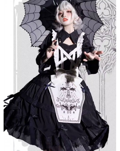 Gothic Lolita Dresses Metal Details Lace Black Black