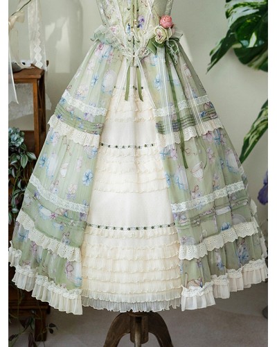 Lolita SK Ruffles Light Green Lolita Skirts Sweet Spring Summer Fall Winter