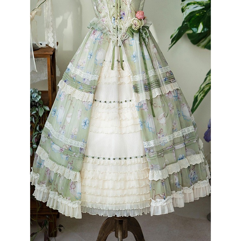 Lolita SK Ruffles Light Green Lolita Skirts Sweet Spring Summer Fall Winter