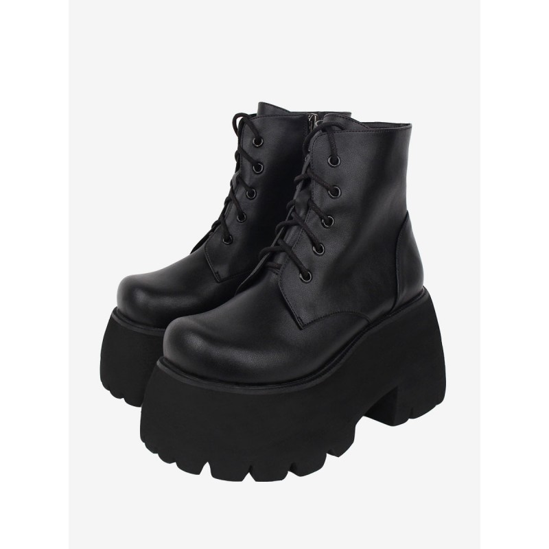 Lolita Black Round Toe PU Leather Lolita Footwear Boots Gothic