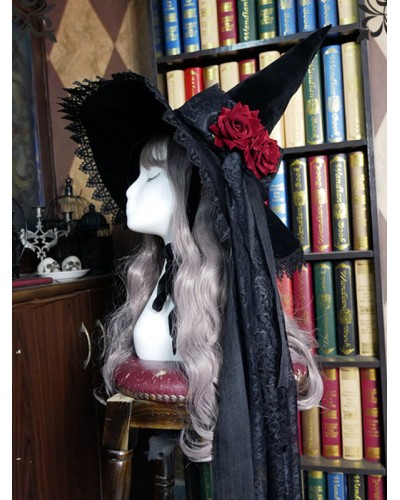 Black Lolita Hat Rose Bows Lace Accessory Witch Hat Lace Bow Polyester Lolita Accessories Daily Casual Tea Party