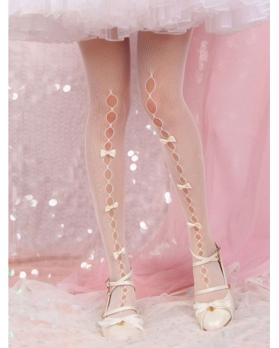 White Lolita Tights Cut Out Bows Pantyhose Velvet Lolita Accessories Daily Casual Tea Party