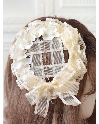 Style Lolita Accessories Ecru White Lace Flowers Headwear Polyester Miscellaneous Sweet ROCOCO