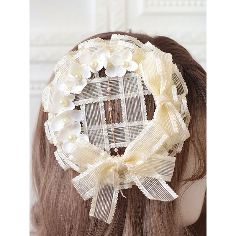 Style Lolita Accessories Ecru White Lace Flowers Headwear Polyester Miscellaneous Sweet ROCOCO