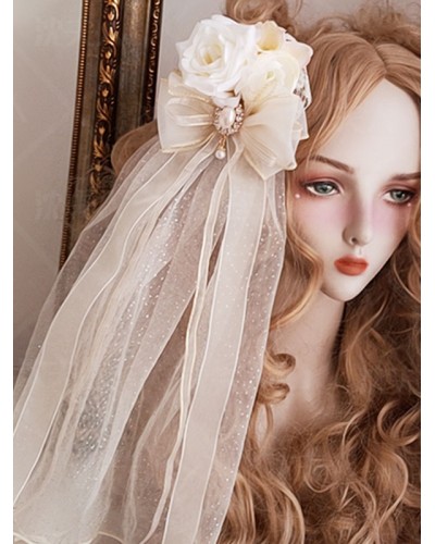 Lolita Headdress Ecru White Polyester Flowers Accessory Headwear Lolita Headband Sweet ROCOCO